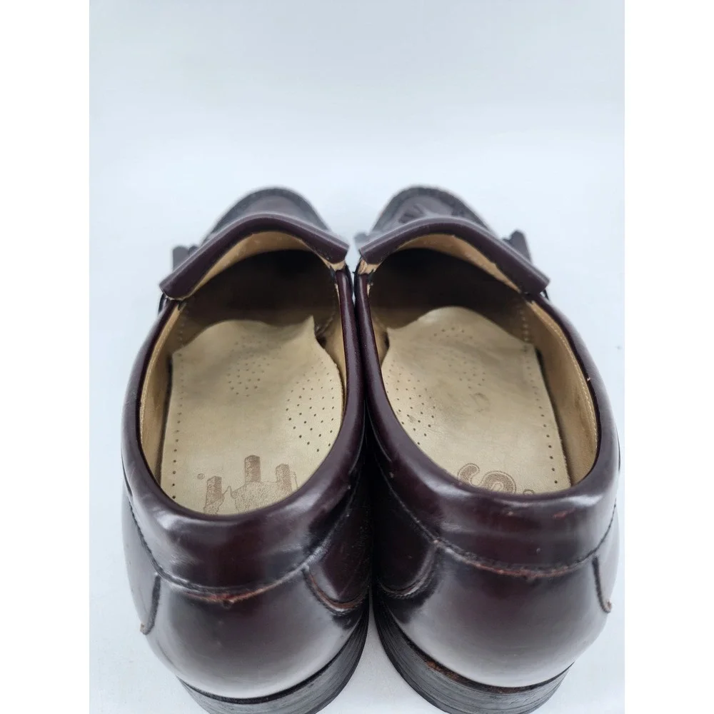 SAS Kiltie Tassel Loafers Mens 9 M Burgundy Leather Handsewn Dress Slip On Shoes